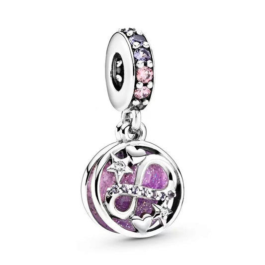 Charm Colgante Doble Corazón Infinito y Estrellas Brillantes Pandora