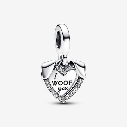 Charm Colgante Doble Corazón Perro I Woof You Pandora
