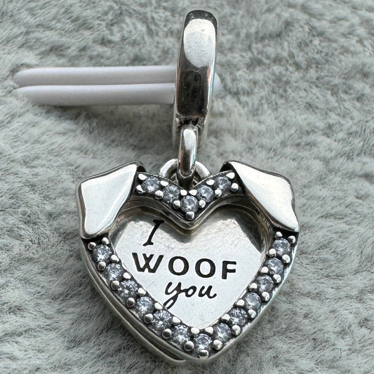 Charm Colgante Doble Corazón Perro I Woof You Pandora Vista Frontal
