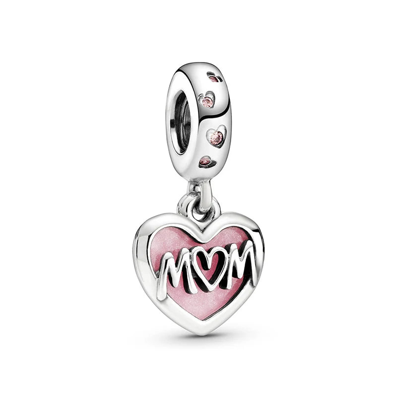 Charm Colgante Doble Corazón Rosa Te Amo Mamá Pandora