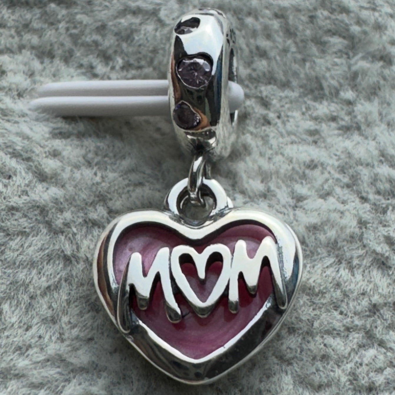 Charm Colgante Doble Corazón Rosa Te Amo Mamá Pandora Vista Frontal