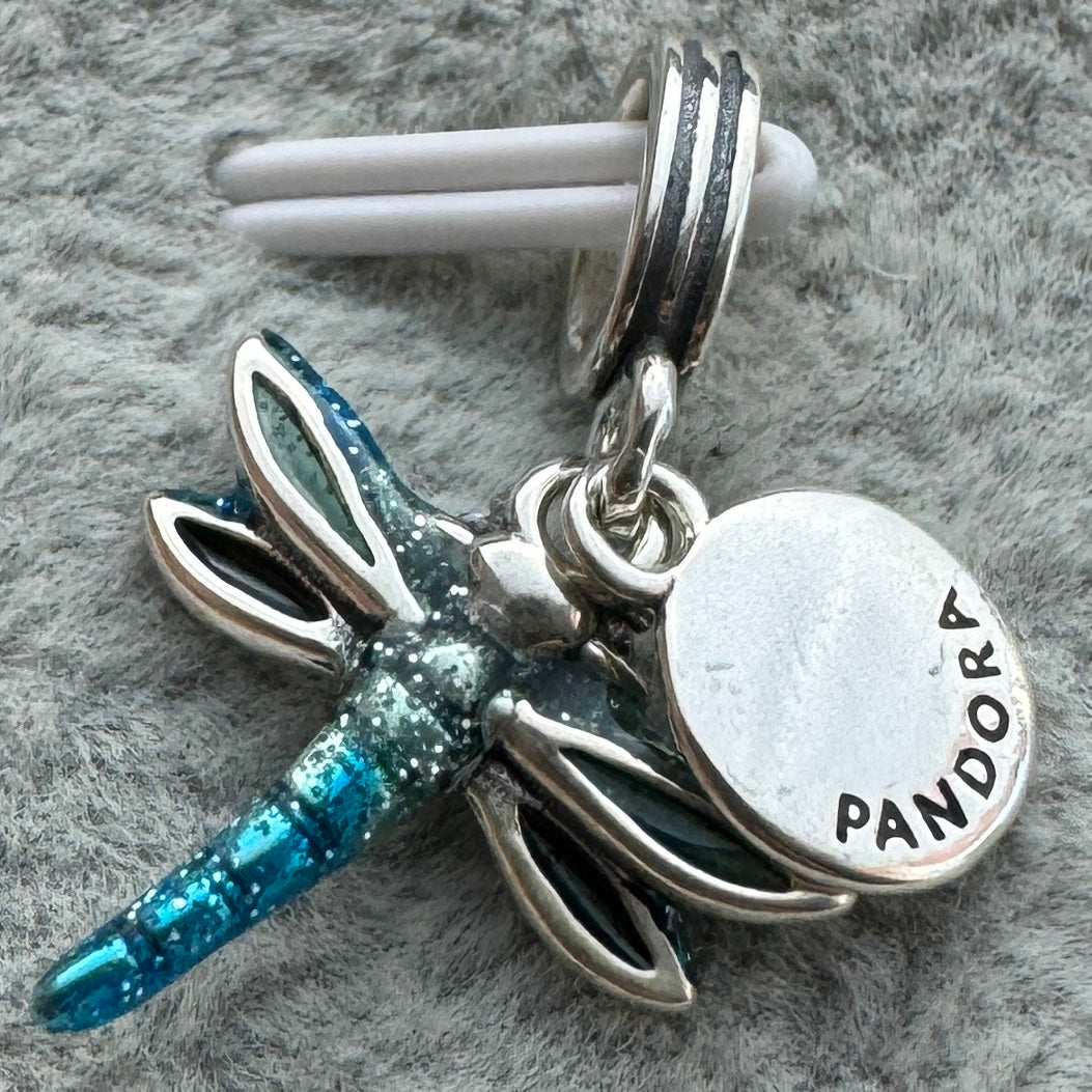 Charm Colgante Doble Libélula Azul Pandora Vista Desde Atrás