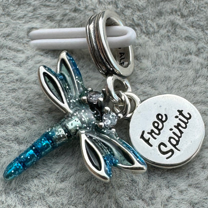 Charm Colgante Doble Libélula Azul Pandora Vista Frontal Abierto