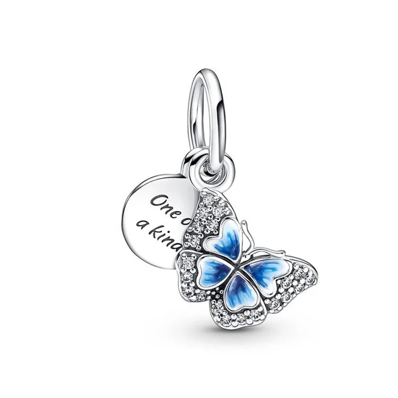 Charm Colgante Doble Mariposa Azul Único En Su Clase Pandora