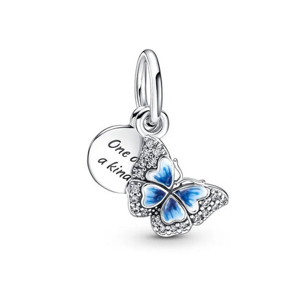 Charm Colgante Doble Mariposa Azul Único En Su Clase Pandora