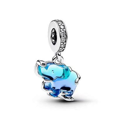 Charm Colgante Elefante De Cristal De Murano Azul Pandora