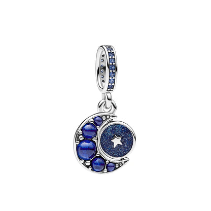 Charm Colgante Luna Y Estrella Azul Giratoria Brillante Pandora