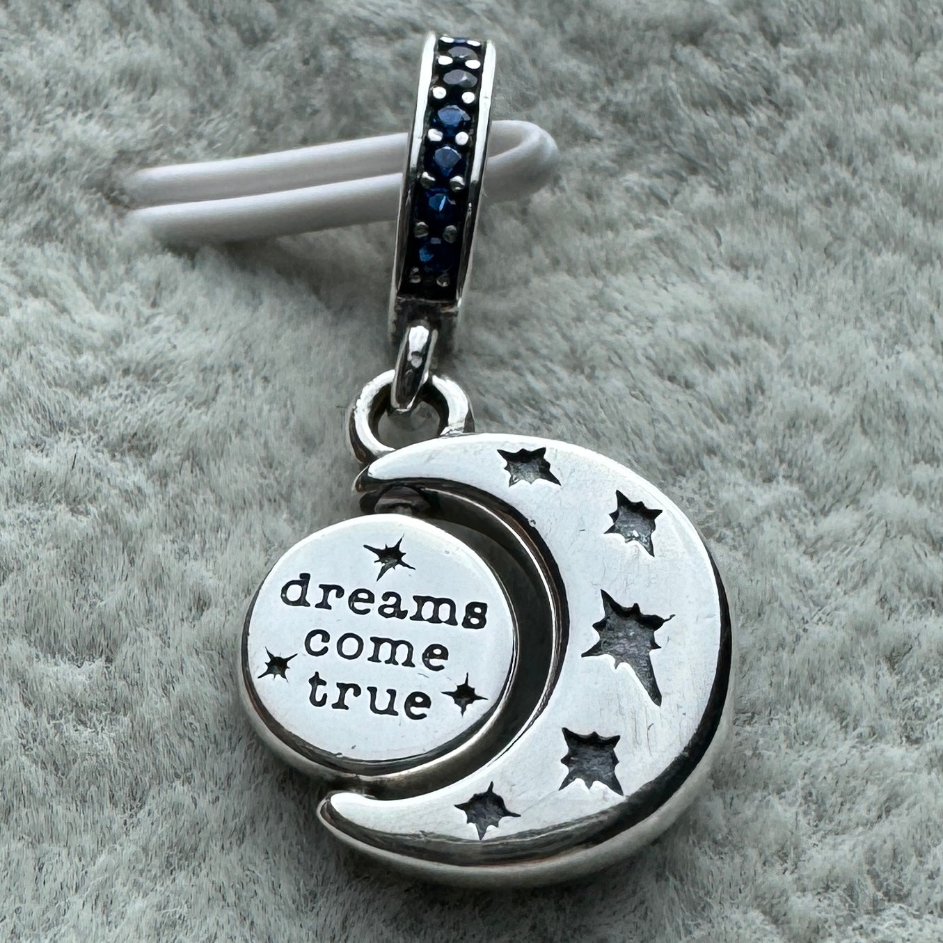 Charm Colgante Luna Y Estrella Azul Giratoria Brillante Pandora Vista Desde Atrás