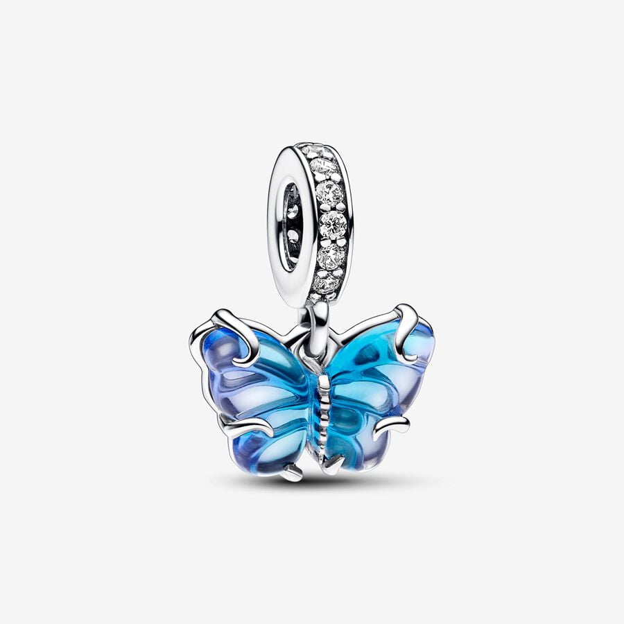 Charm Colgante Mariposa De Cristal De Murano Azul Pandora