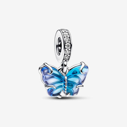 Charm Colgante Mariposa De Cristal De Murano Azul Pandora