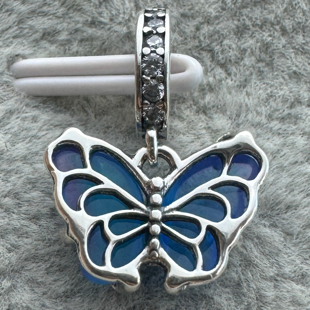 Charm Colgante Mariposa De Cristal De Murano Azul Pandora Vista Trasera