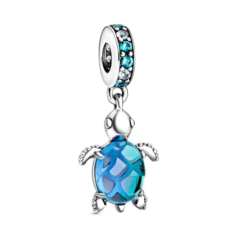 Charm Colgante Tortuga De Cristal De Murano Azul Pandora