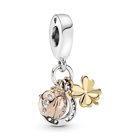 Charm Colgante Triple Herradura, Trébol Y Mariquita Dos Tonos Pandora