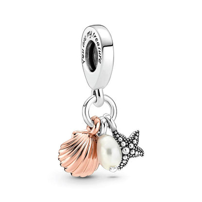Charm Colgante Triple Mar Concha, Perla Y Estrella Pandora