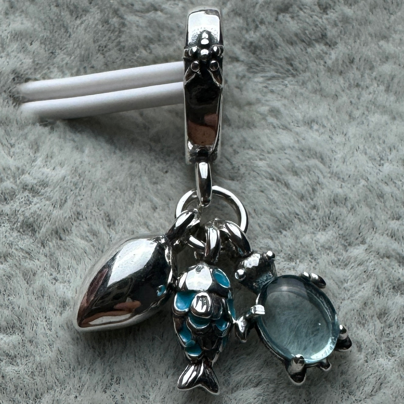 Charm Colgante Triple Mar Pez, Tortuga Marina Y Concha Pandora Vista Frontal
