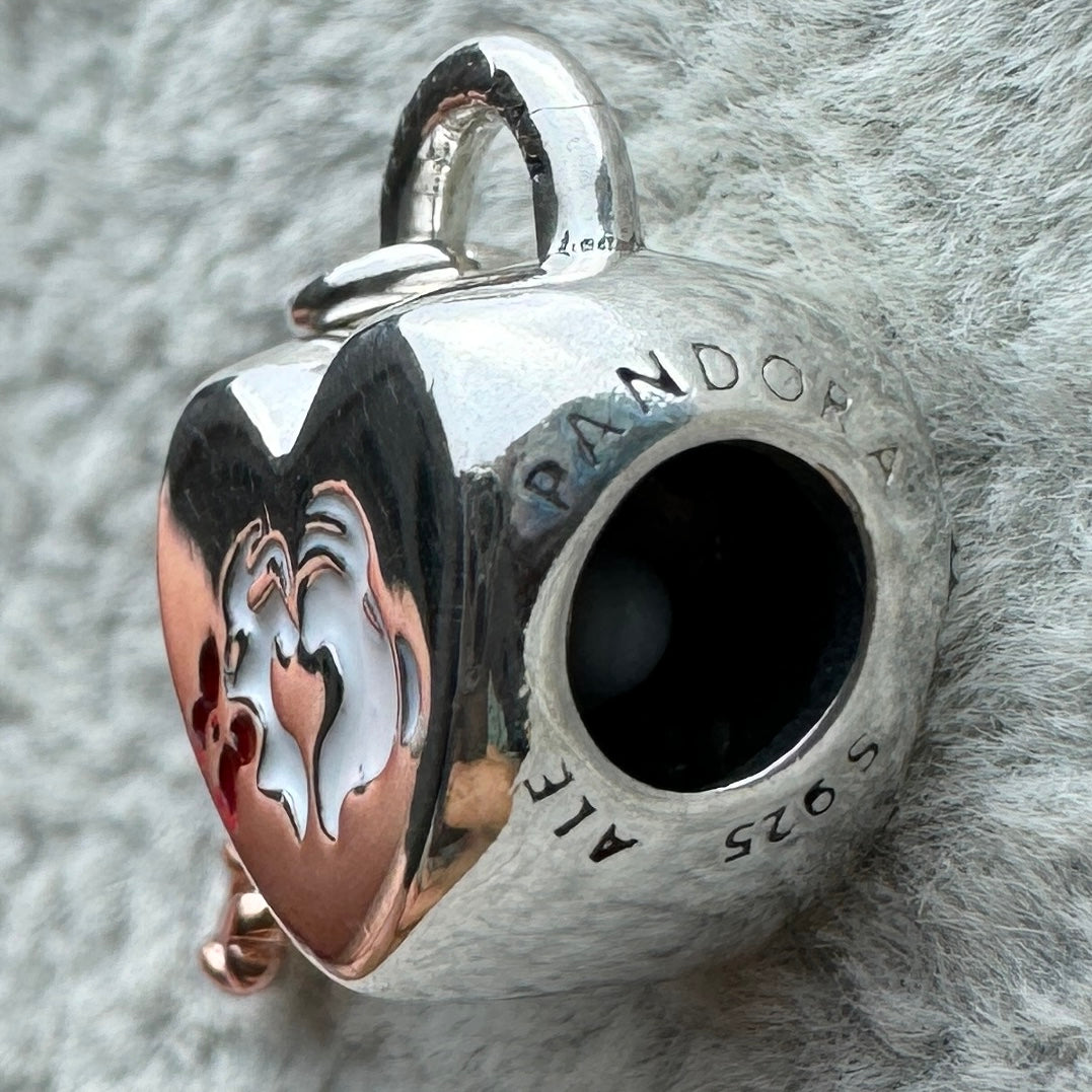 Charm Corazón Candado Mickey Y Minnie Disney Pandora Vista Del Costado