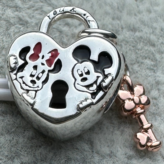 Charm Corazón Candado Mickey Y Minnie Disney Pandora Vista Frontal