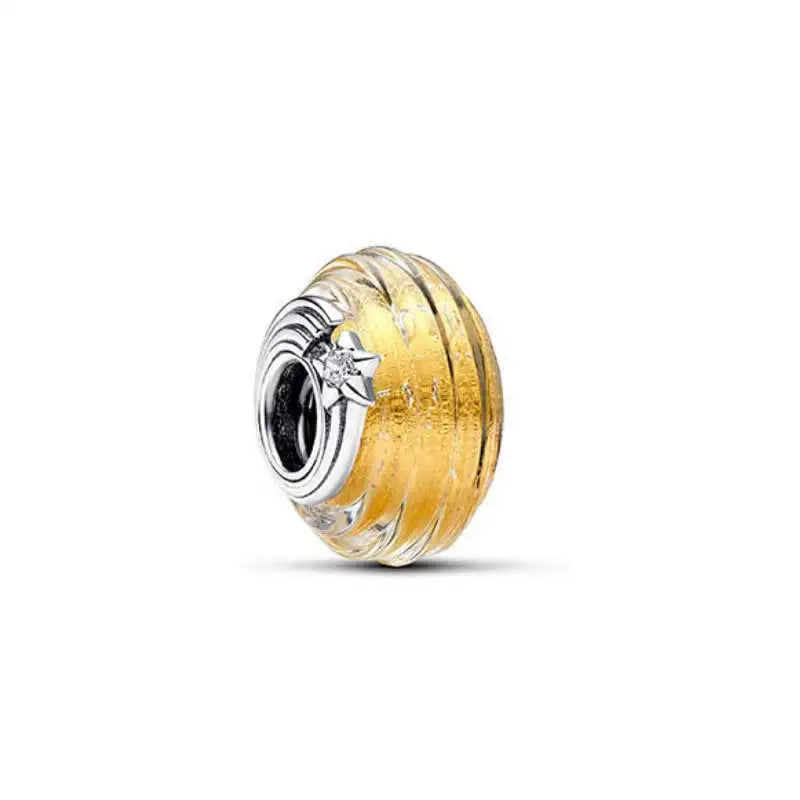 Charm De Cristal De Murano Acanalado Amarillo Estrella Fugaz Pandora