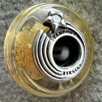 Charm De Cristal De Murano Acanalado Amarillo Estrella Fugaz Pandora Vista Lateral