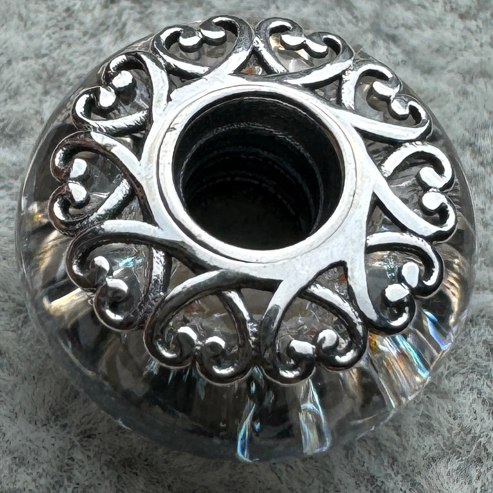 Charm De Cristal De Murano Blanco Corazones Pandora Vista Del Costado