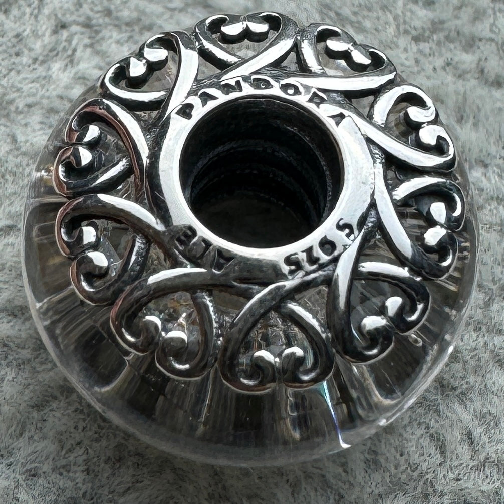 Charm De Cristal De Murano Blanco Corazones Pandora Vista Lateral