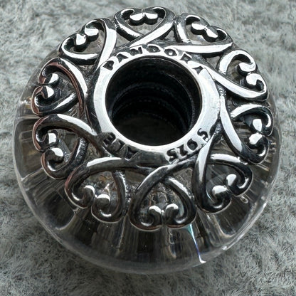 Charm De Cristal De Murano Blanco Corazones Pandora Vista Lateral