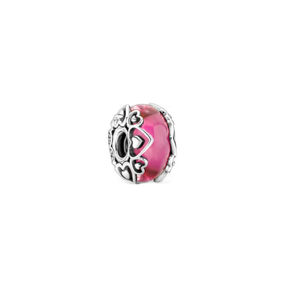 Charm De Cristal De Murano Rosa Con Corazones Pandora
