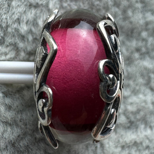 Charm De Cristal De Murano Rosa Con Corazones Pandora Vista Frontal