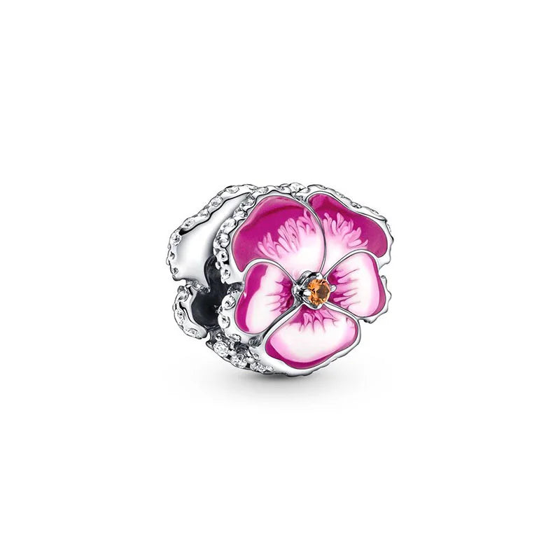 Charm Flor Pensamiento Rosa Pandora