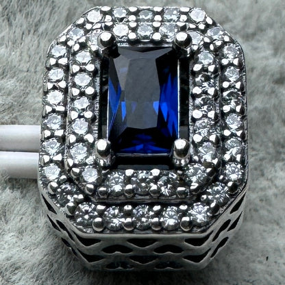 Charm Rectangular Nivelado Brillante Azul Pandora Vista Desde Atrás
