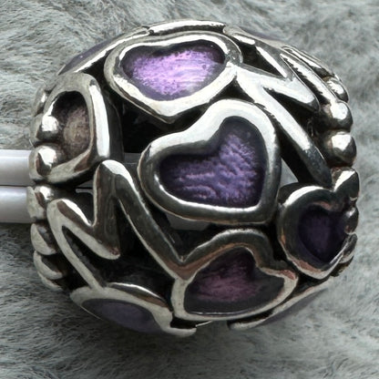 Charm Redondo Corazones Morados Mama Mom Pandora Vista Frontal