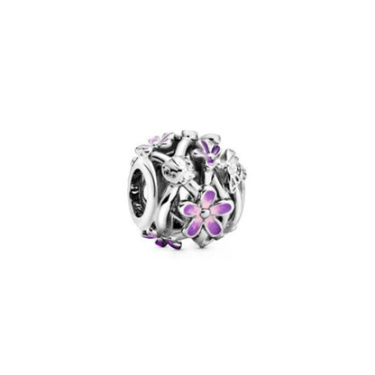 Charm Redondo Flor Margarita Morada (Abeja Y Mariquita) Pandora