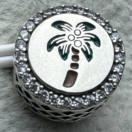 Charm Redondo Palmera Con Cocos Brillante Pandora Vista Frontal