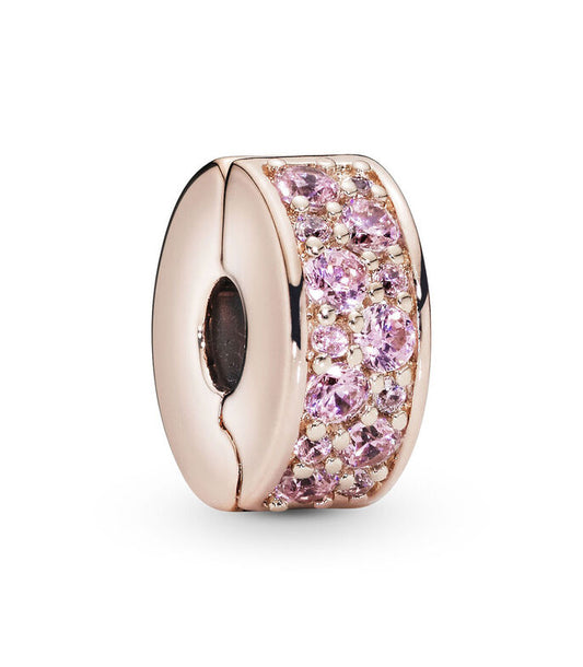 Charm Clip De Seguridad Pavé Rosas Oro Rosa