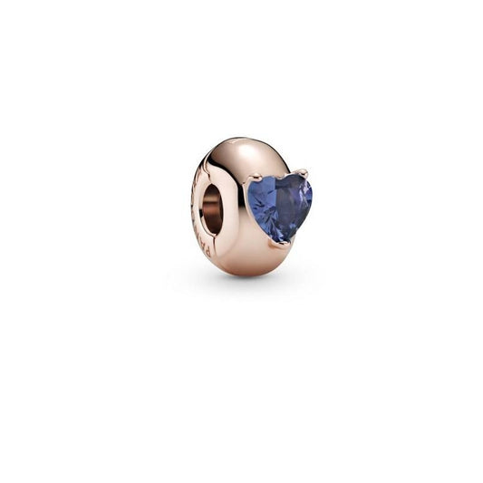 Charm Clip De Seguridad Corazón Azul Oro Rosa