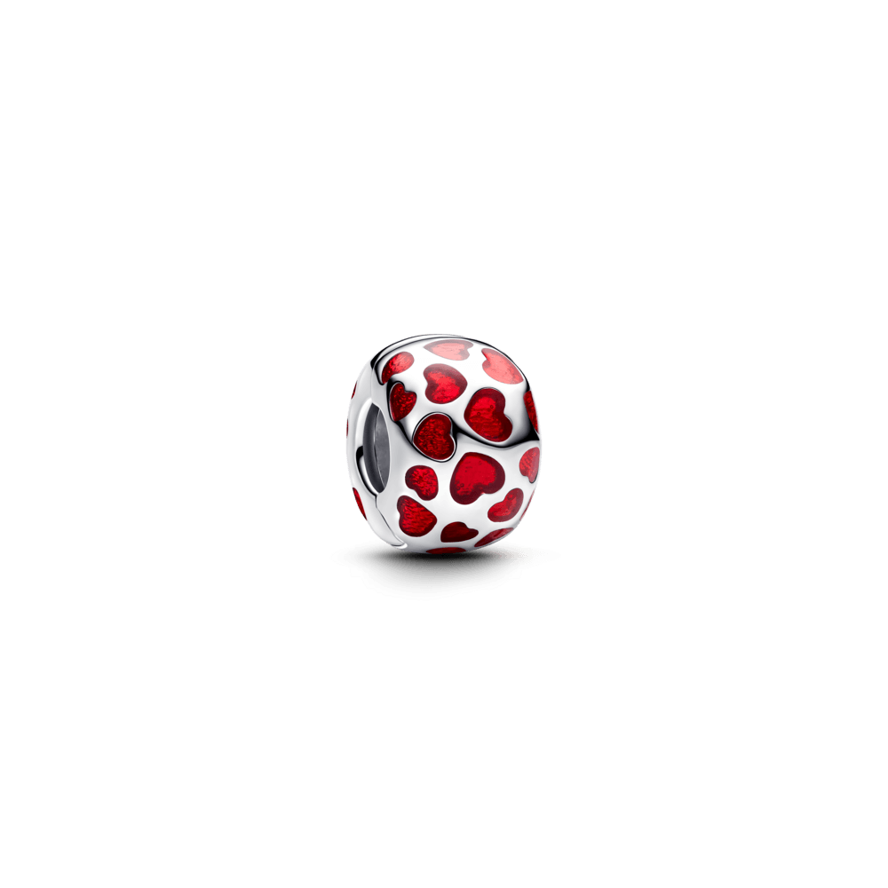 Charm Clip De Seguridad Redondo Corazones Rojos