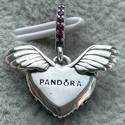 Charm Colgante Corazón Alas De Ángel Brillante Rosa