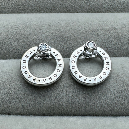 Aretes De Botón Reversibles Círculo De Pavé Y Logotipo