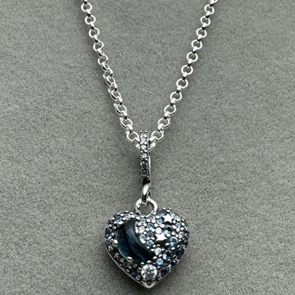 Collar Corazón Con Estrellas Y Luna Azul Brillante 50 cm (Ajustable A 45 Y 40 cm)