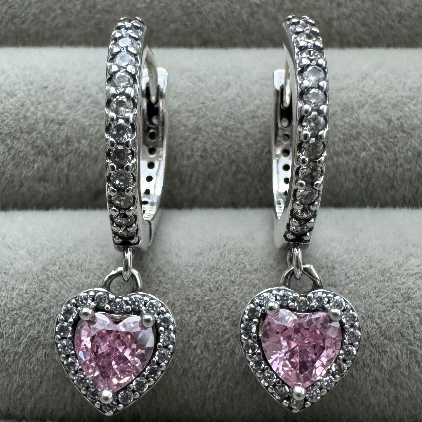 Aretes Corazón Rosa Halo