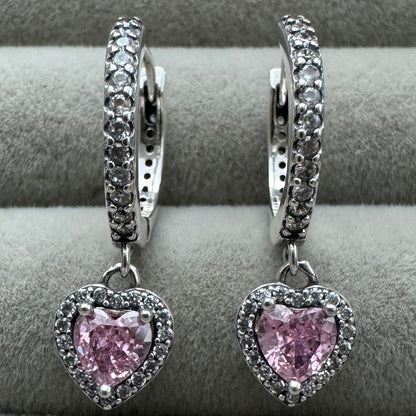 Aretes Corazón Rosa Halo