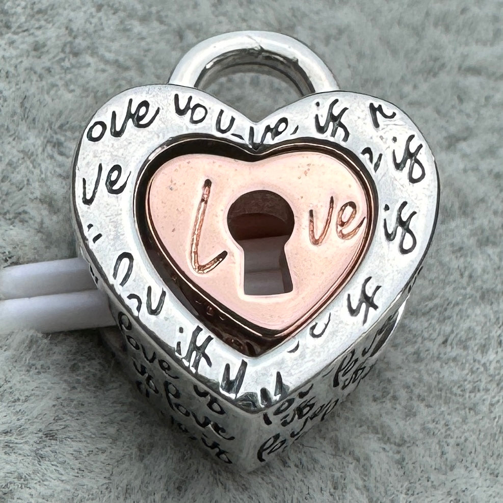 Charm Corazón Candado Divisible En Dos Tonos
