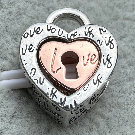 Charm Corazón Candado Divisible En Dos Tonos