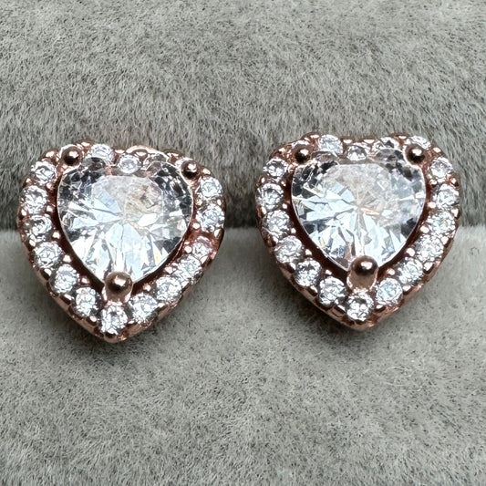 Aretes Corazón Nivelado Baño Rosa