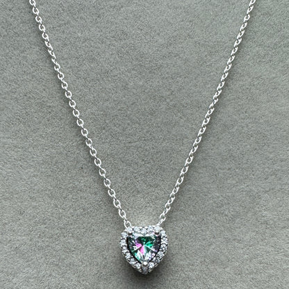 Collar Corazón Elevado Brillante Piedra Transparente 45 cm (Ajustable A 40 cm)