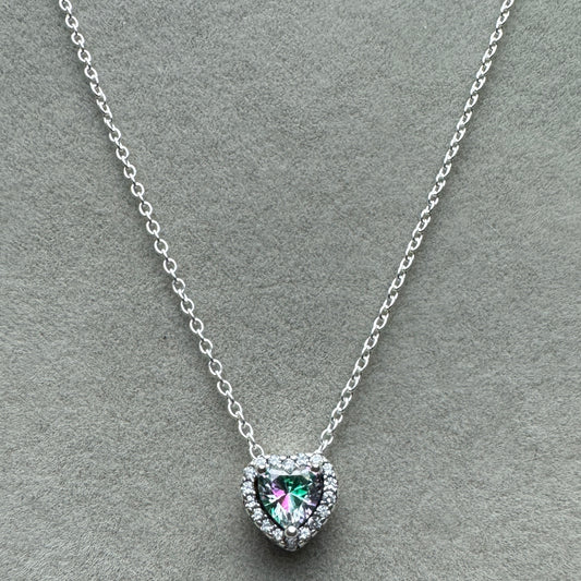 Collar Corazón Elevado Brillante Piedra Transparente 45 cm (Ajustable A 40 cm)