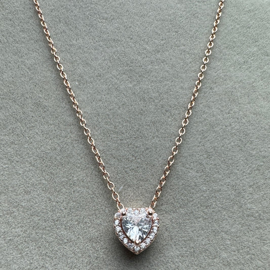 Collar Corazón Elevado Brillante Baño Rosa 45 cm (Ajustable A 40 cm)