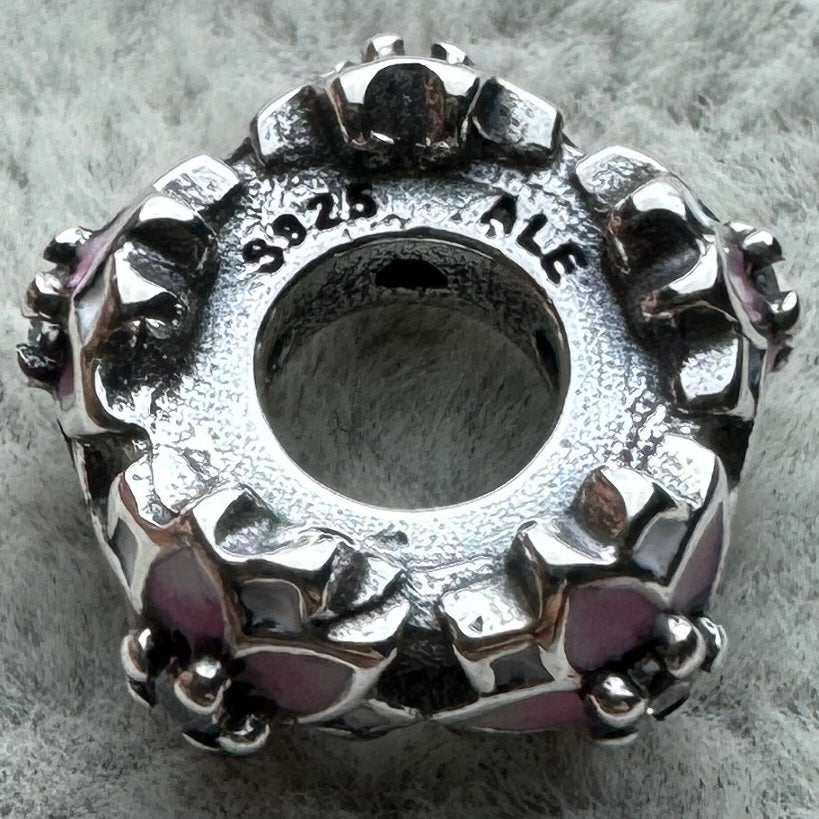 Charm Flores Rosa Con Blanco Brillantes