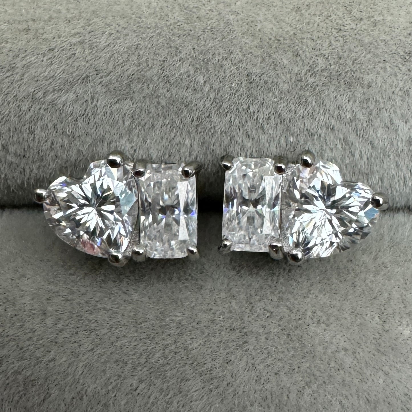 Aretes Corazón Y Rectángulo Corte Diamante Moissanita