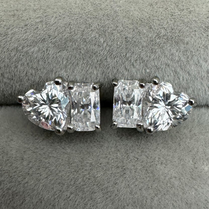 Aretes Corazón Y Rectángulo Corte Diamante Moissanita